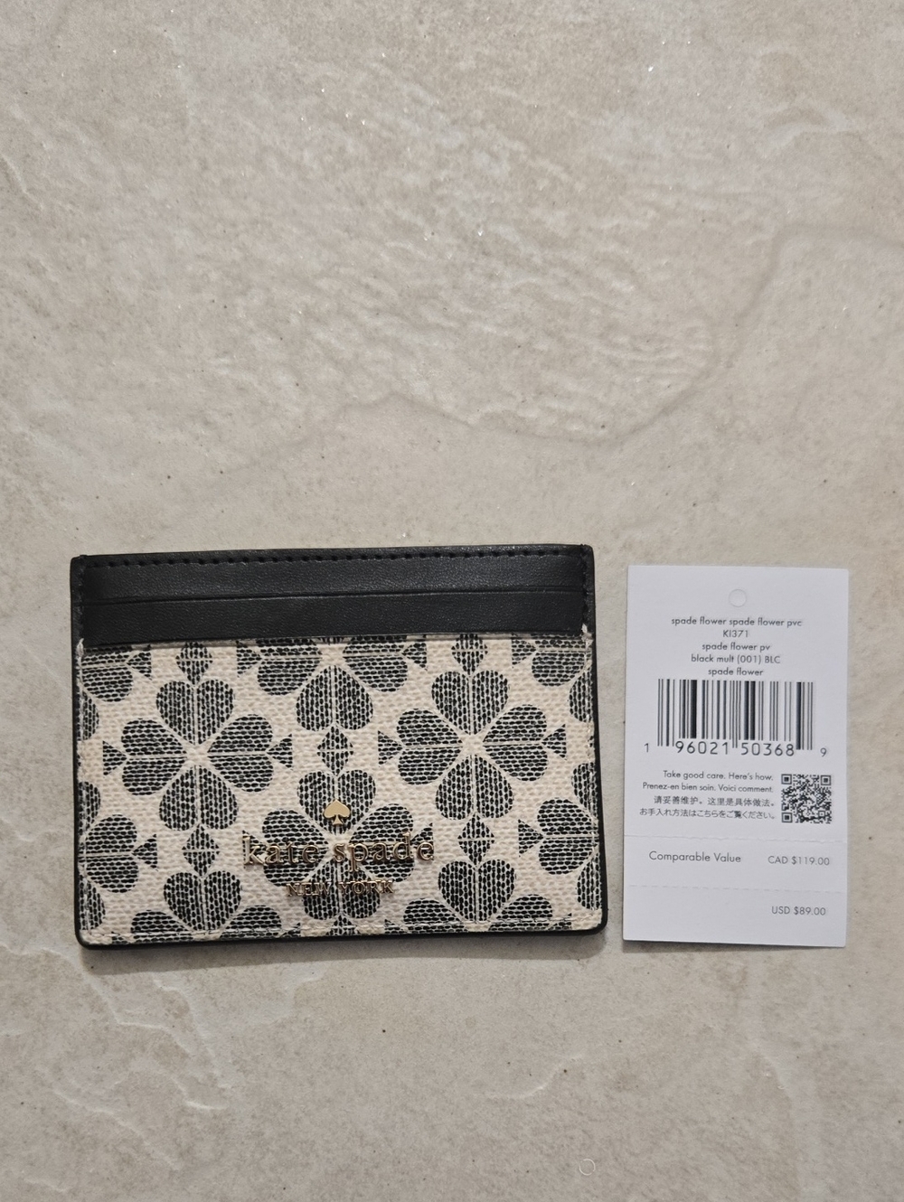 kate spade Black and Cream Floral Jacquard Card Case